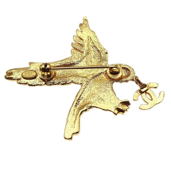 Chanel Eagle Rhinestone Brooch Pin Corsage Gold-plated - Picture 2 of 5